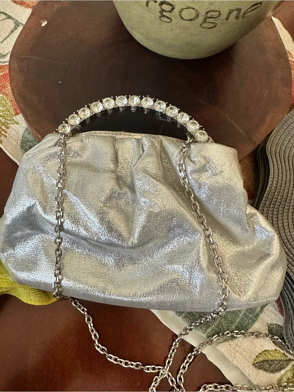 Silver Crystal-Handle Evening Clutch